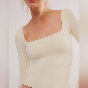 Free People Cream Long Sleeve Top
